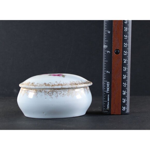 Porcelain Vanity Jar Trinket Box Pink Roses 1950s GC 2.25" Tall Vintage - Picture 14 of 14